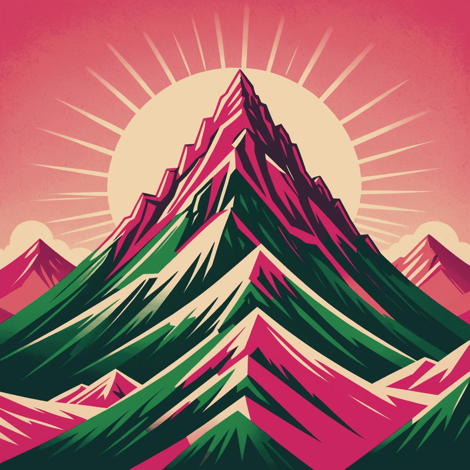 Mount Dew logo featuring a stylized mountain peak with red and pink hues