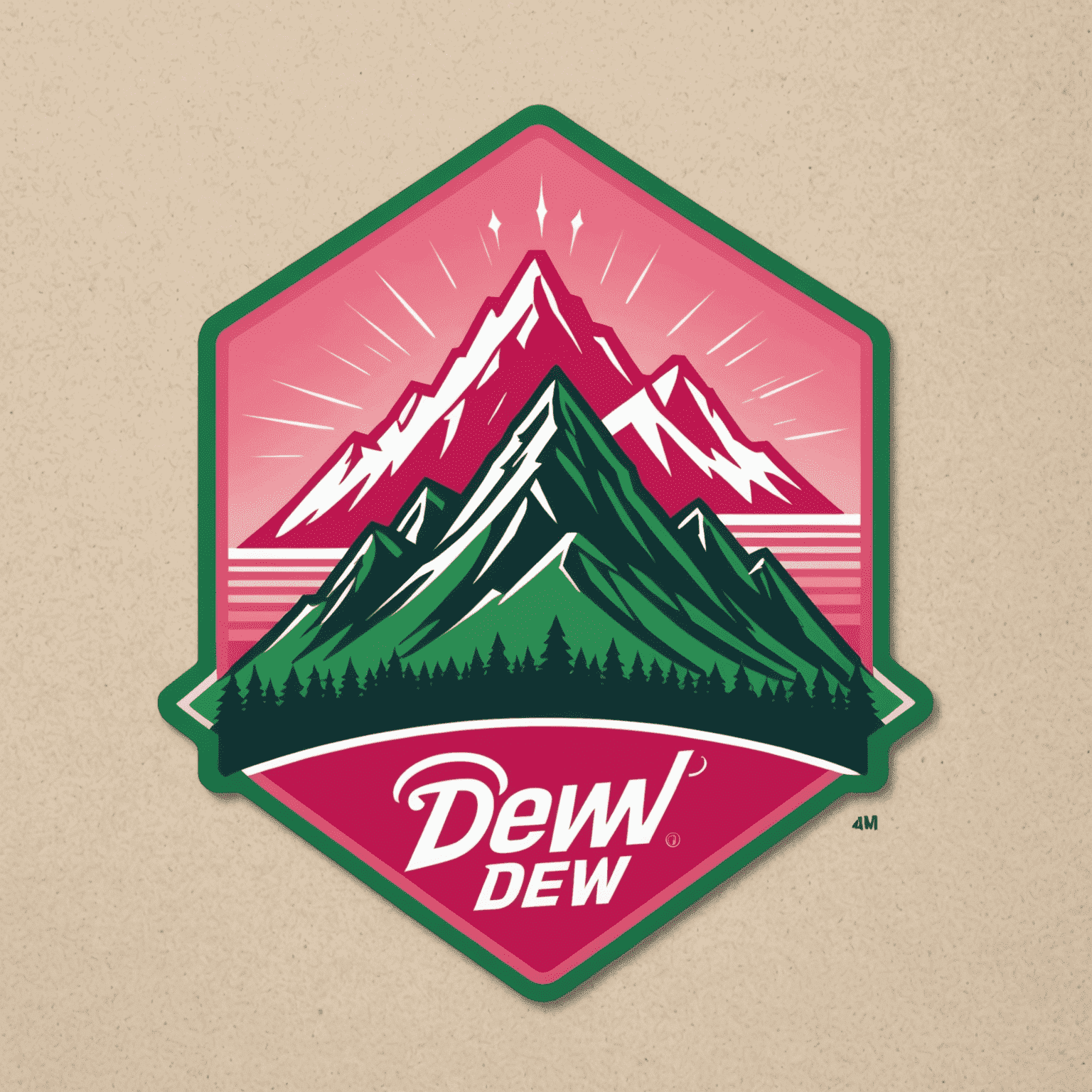 Mount Dew logo featuring a stylized mountain peak with red and pink hues