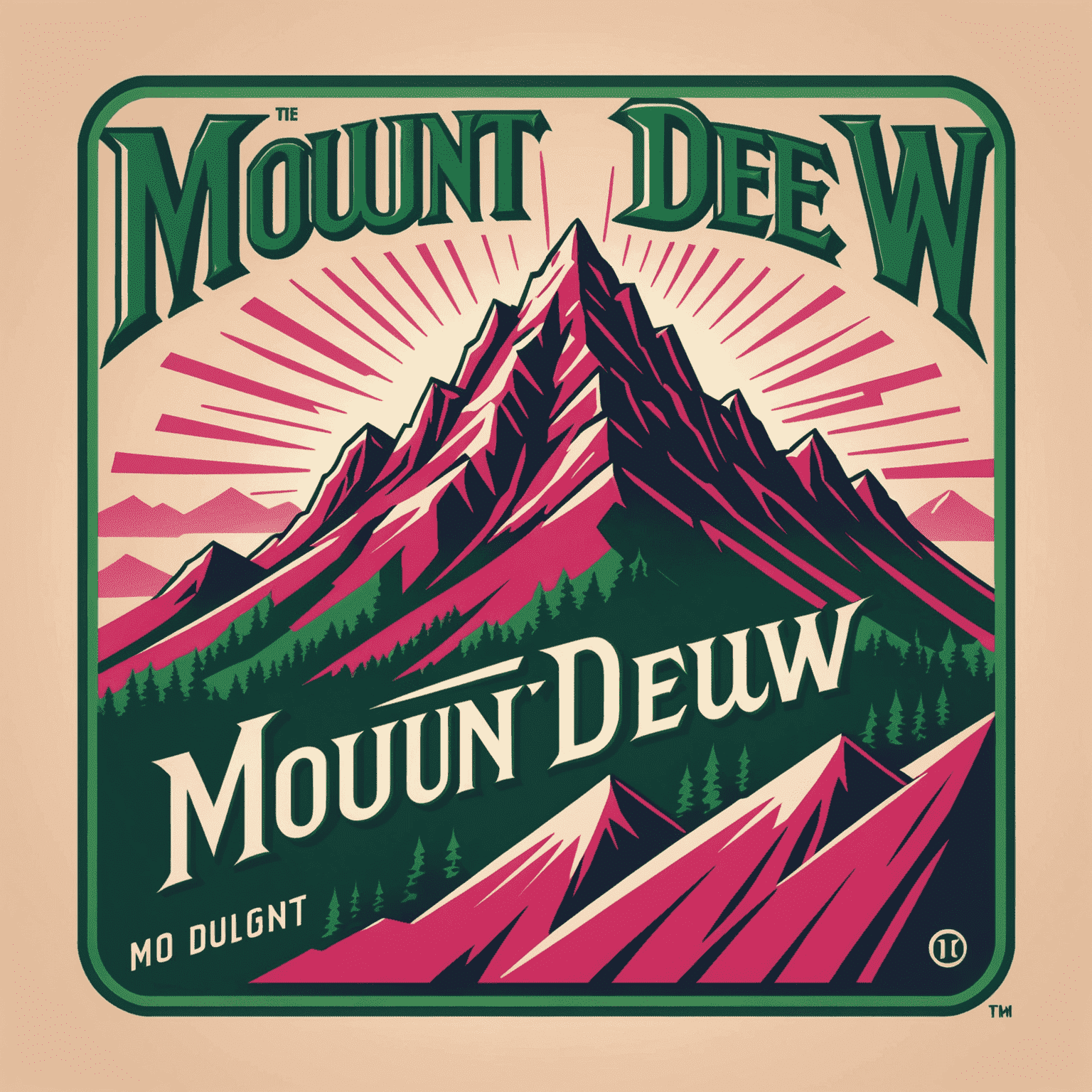 Mount Dew logo featuring a stylized mountain peak with red and pink hues