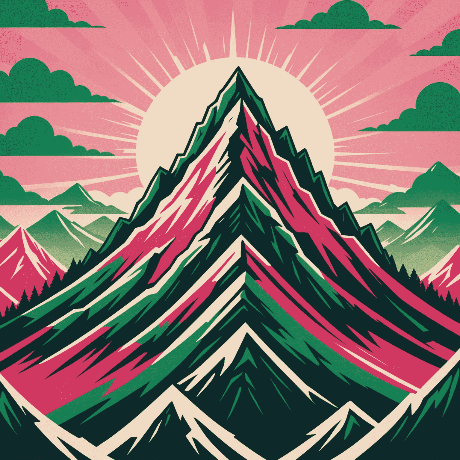 Mount Dew logo featuring a stylized mountain peak with red and pink hues