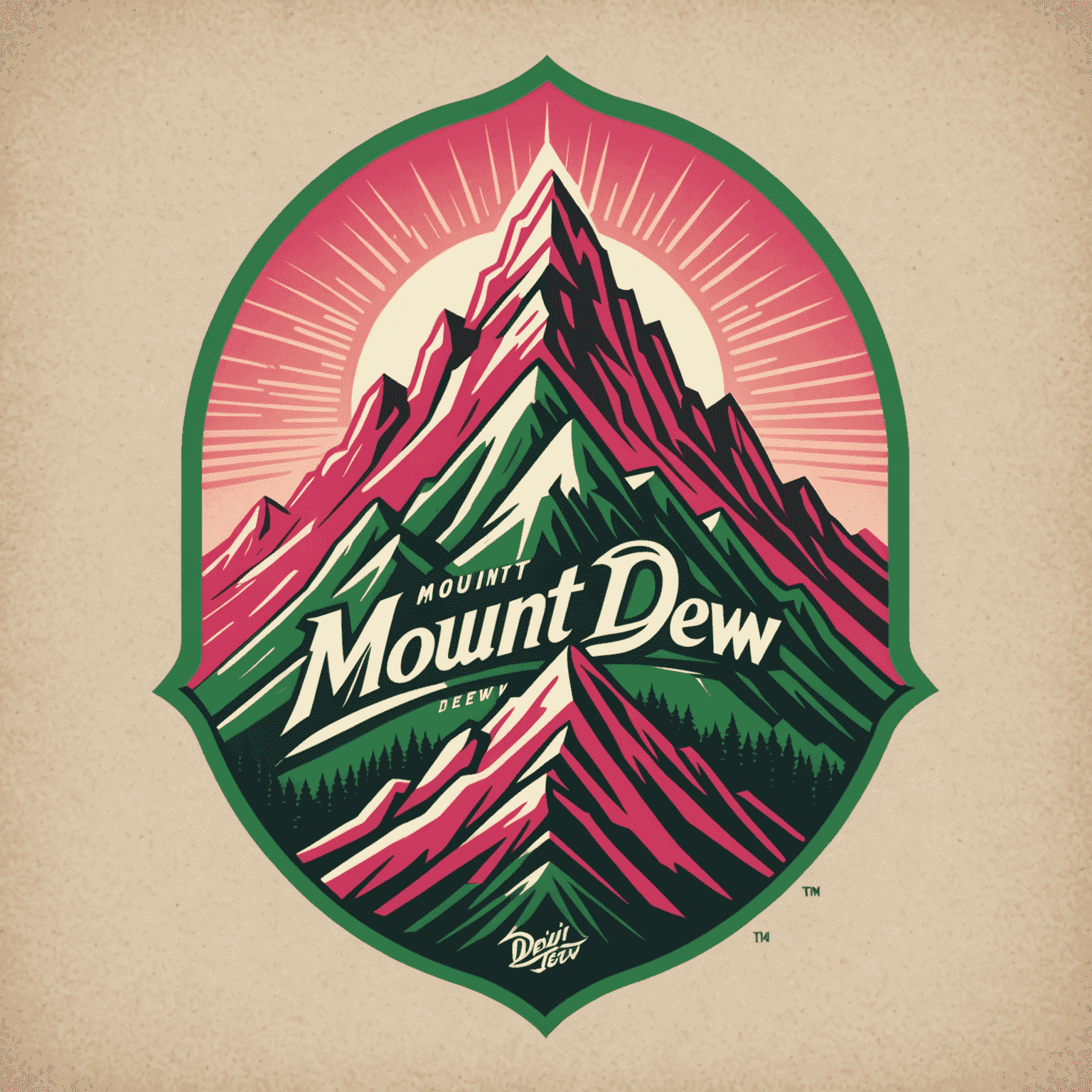 Mount Dew logo featuring a stylized mountain peak with red and pink hues