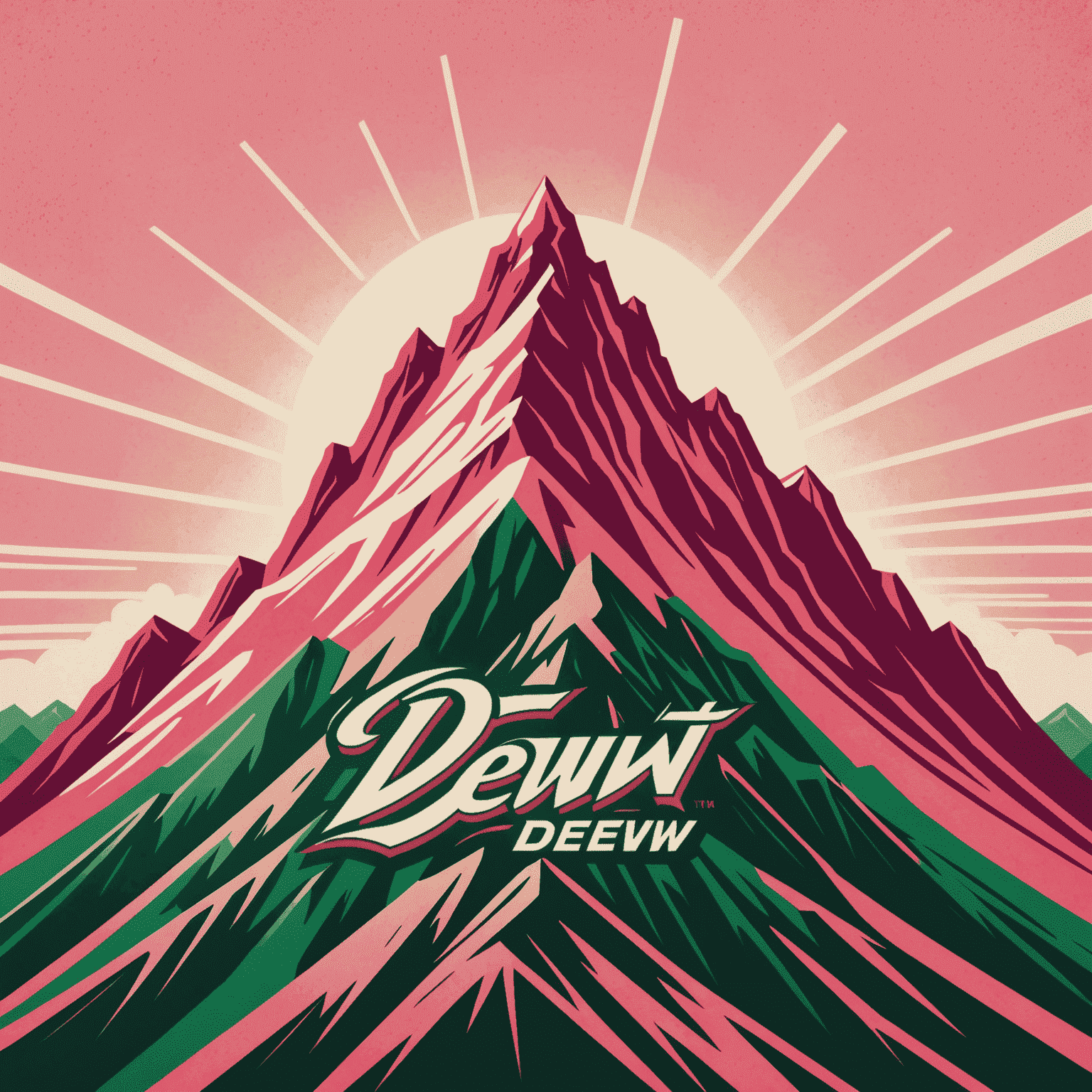 Mount Dew logo featuring a stylized mountain peak with red and pink hues