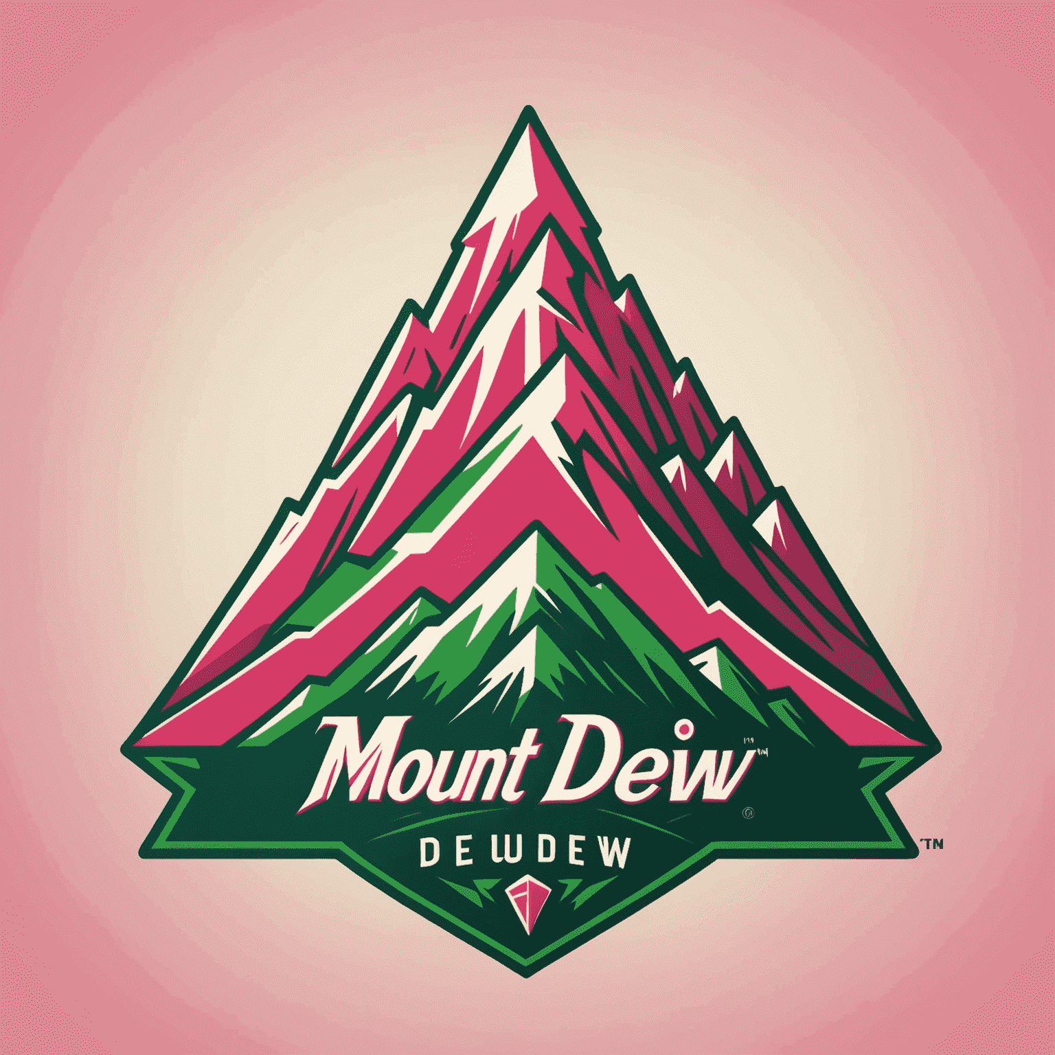 Mount Dew logo featuring a stylized mountain peak with red and pink hues