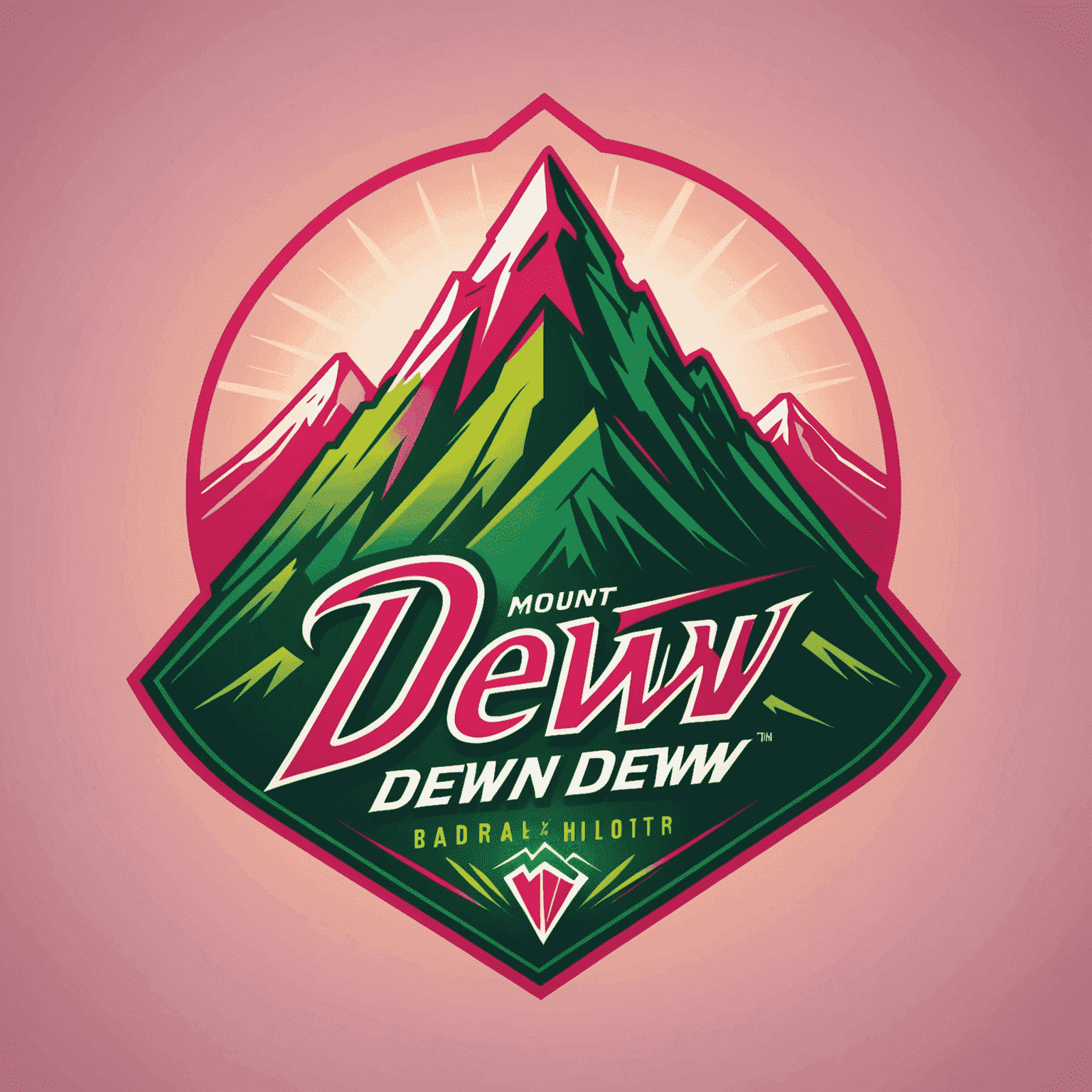 Mount Dew logo featuring a stylized mountain peak with red and pink hues