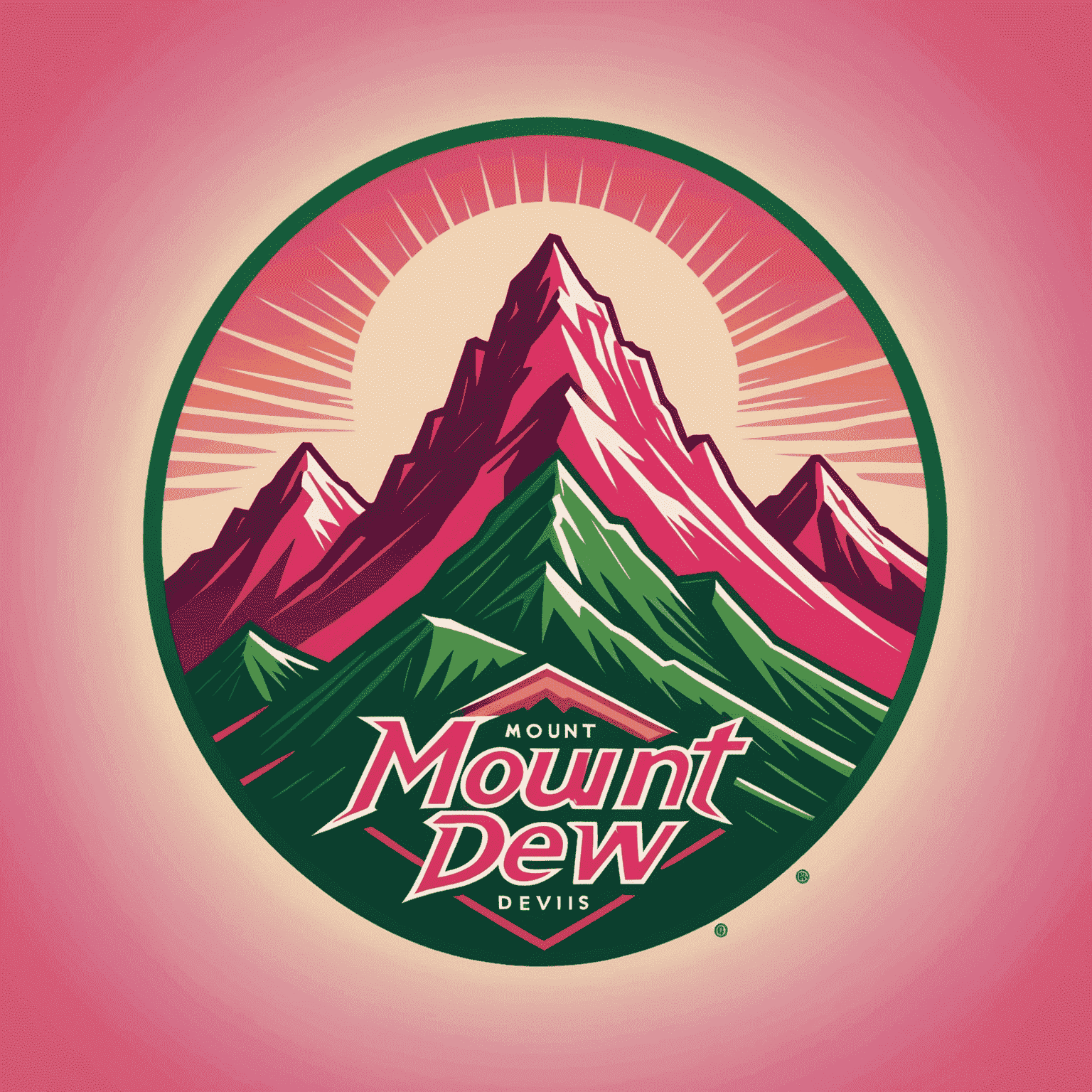 Mount Dew logo featuring a stylized mountain peak with red and pink hues